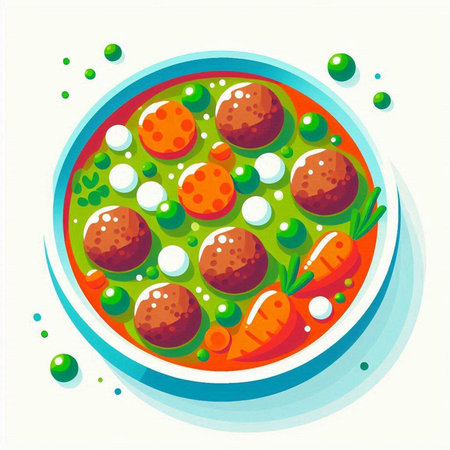 Vegetable soup with meatballs and carrots. Vector illustration.のイラスト素材