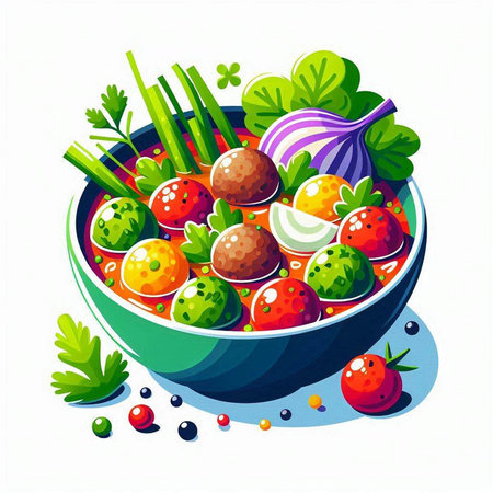 Vector illustration of a bowl of vegetable salad on a white background.のイラスト素材
