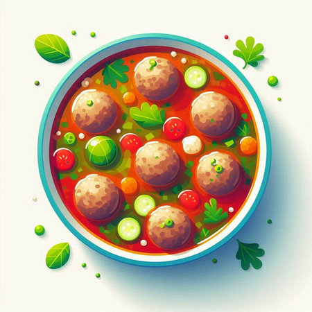 Meatballs in tomato sauce with parsley and celery. Vector illustration.のイラスト素材