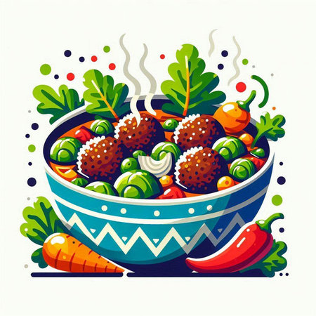 Vegetable salad in a bowl. Vector illustration in flat style.のイラスト素材