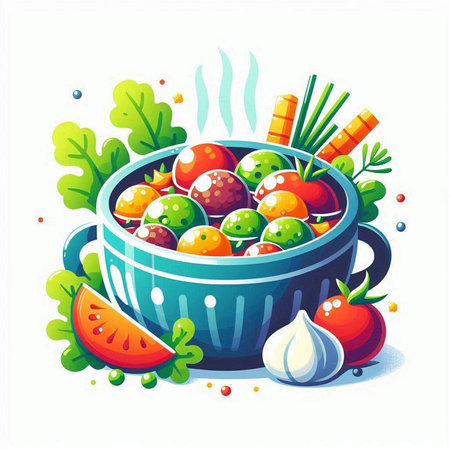Vegetable salad in a bowl on a white background. Vector illustration.のイラスト素材