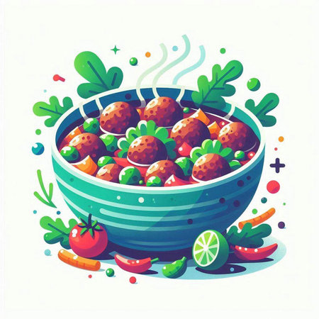 Vector illustration of a bowl of fruit salad with strawberries and lime.のイラスト素材