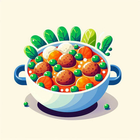 Meatballs with vegetables in a bowl. Vector illustration of food.のイラスト素材
