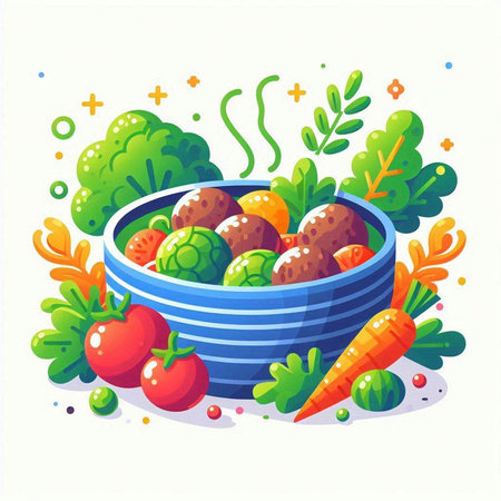 Vegetable salad in a bowl. Vector illustration on white background.のイラスト素材
