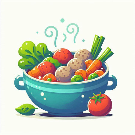 Vegetable salad in a bowl. Vector illustration in cartoon style.のイラスト素材