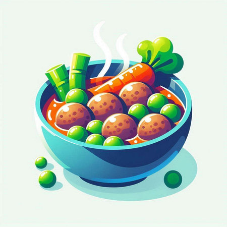 Vegetable bowl with carrots and peas. Vector illustration in cartoon style.のイラスト素材