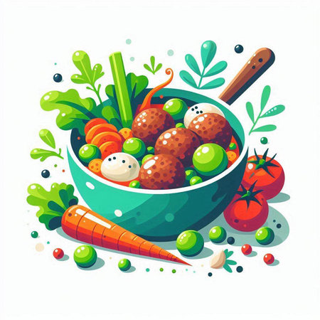 Vegetable salad in a bowl. Vector illustration in cartoon style.のイラスト素材