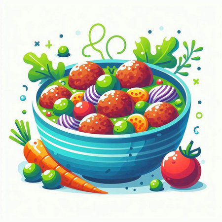 Vegetable salad in a bowl on white background. Vector illustration.のイラスト素材