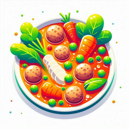 Vegetable soup in a plate with vegetables. Vector illustration.のイラスト素材