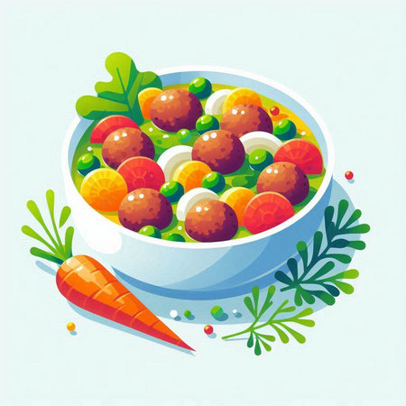 Vegetable salad in a bowl with carrots. Vector illustration.のイラスト素材