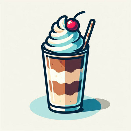Vector illustration of a milkshake with whipped cream and cherriesのイラスト素材