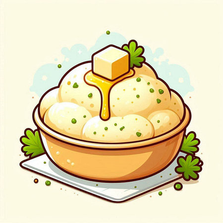 Illustration of a bowl of potato dumplings with butter and honeyのイラスト素材