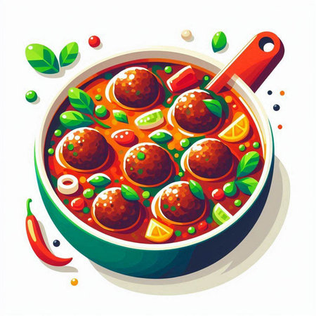 Meatballs in tomato sauce. Vector illustration of a cartoon style.のイラスト素材