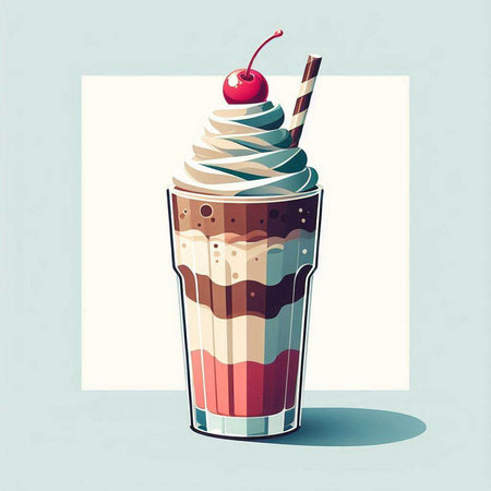 Illustration of a milkshake with cherries and whipped creamのイラスト素材