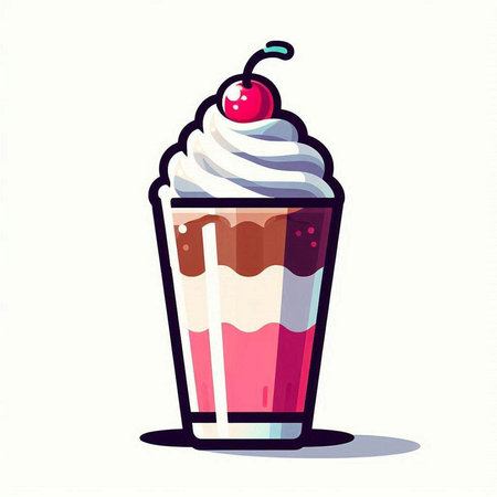 Vector illustration of a milkshake with cherry in a glass.のイラスト素材