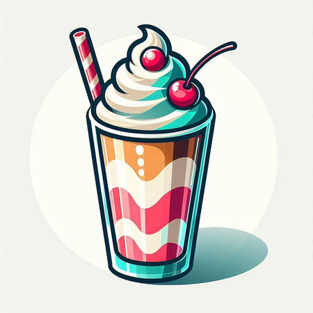 Vector illustration of a milkshake with whipped cream and cherry.のイラスト素材