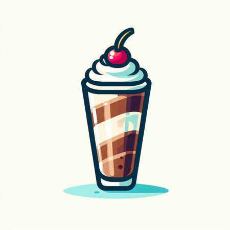 Coffee milkshake with whipped cream and cherry. Vector illustration.のイラスト素材