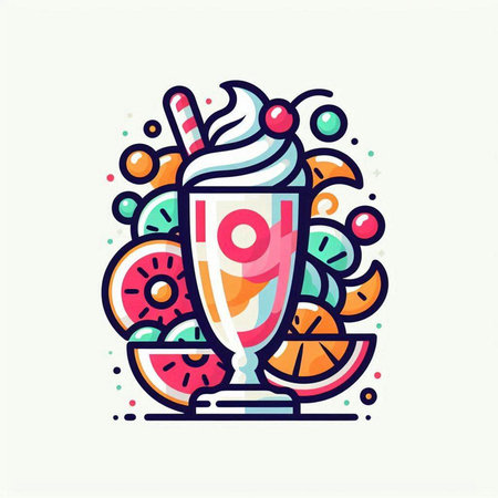 Fruit milkshake icon in line art style. Vector illustration.のイラスト素材