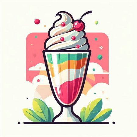 Vector illustration of a milkshake with whipped cream and cherry.のイラスト素材