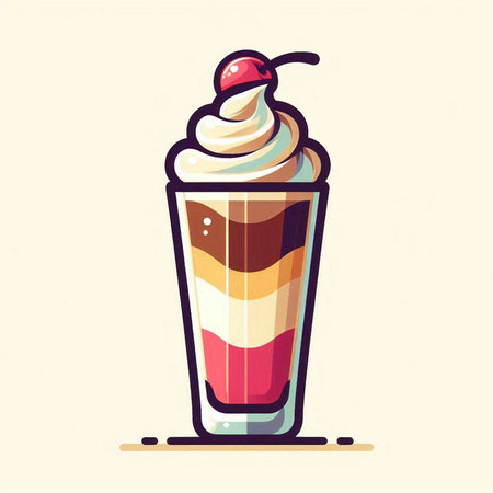 Colorful vector illustration of a milkshake with whipped cream and cherryのイラスト素材
