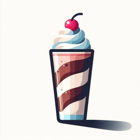 Vector illustration of a milkshake with whipped cream and cherry.のイラスト素材