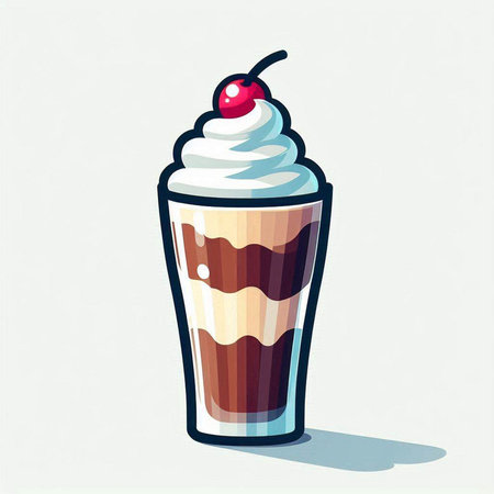 Vector illustration of a milkshake with whipped cream and cherry.のイラスト素材