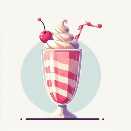 Vector illustration of a milkshake in a glass with a cherry and a straw.のイラスト素材