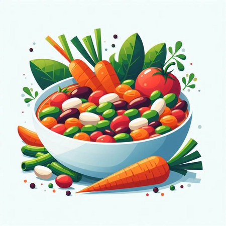 Vegetable salad in a bowl. Vector illustration of a healthy food.のイラスト素材