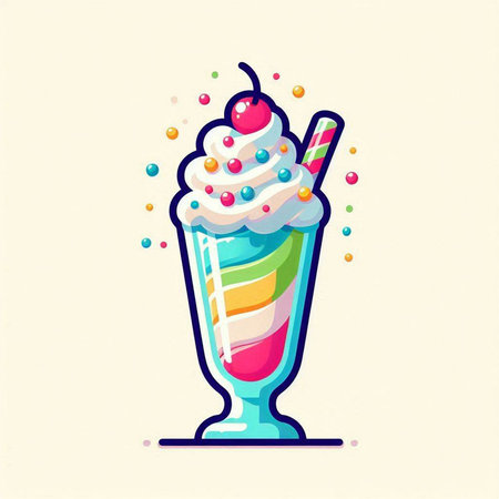 Vector illustration of colorful milkshake with whipped cream and cherry.のイラスト素材