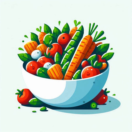 Vegetable salad in a bowl. Vector illustration of a healthy food.のイラスト素材