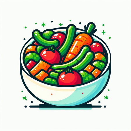 Vegetable salad in bowl. Vector illustration of vegetarian food.のイラスト素材