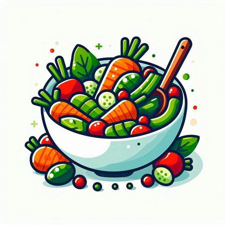Vegetable salad in a bowl. Healthy food. Vector illustration.のイラスト素材