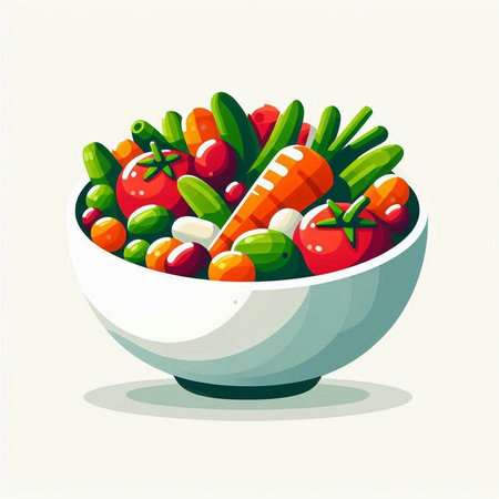 Vegetable salad in a bowl. Vector illustration in cartoon style.のイラスト素材