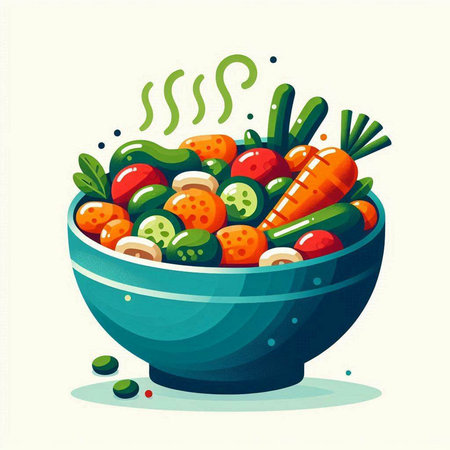 Vegetable salad in a bowl. Vector illustration in cartoon style.のイラスト素材