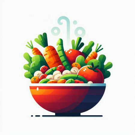 Vegetable salad in a bowl on a white background. Vector illustration.のイラスト素材