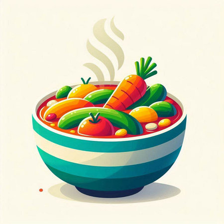 Vegetable soup in a bowl, vector illustration, eps10のイラスト素材