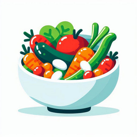 Vegetable salad in a bowl. Vector illustration on a white background.のイラスト素材