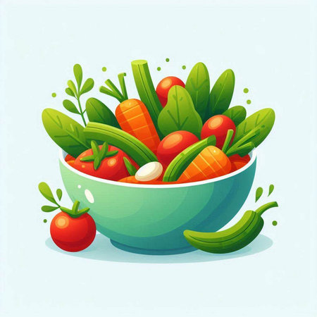 Vegetables in a bowl. Vector illustration of fresh vegetables.のイラスト素材