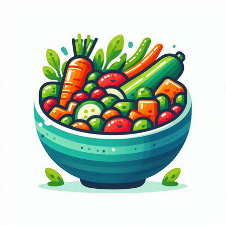 Vegetable salad in a bowl. Vector illustration in cartoon style.のイラスト素材