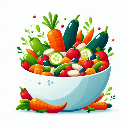 Vegetable salad in a bowl. Healthy food. Vector illustration.のイラスト素材