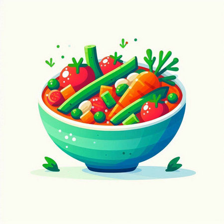 Vegetable salad in a bowl. Vector illustration. Healthy food.のイラスト素材