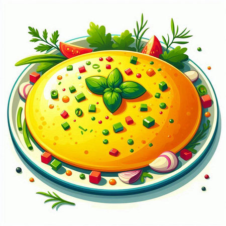 Illustration of an omelette with vegetables on a white backgroundのイラスト素材