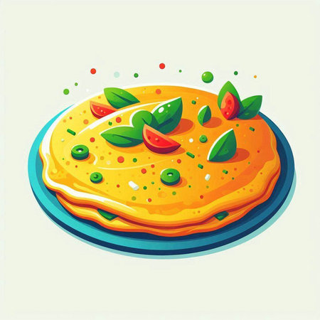 Illustration of pizza with tomato, mozzarella and green peasのイラスト素材