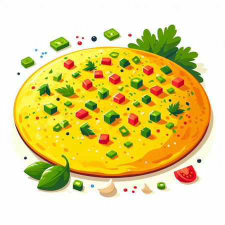 Illustration of omelette with vegetables on a white background.のイラスト素材