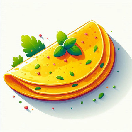 Illustration of a stack of pancakes with parsley and spices on a white backgroundのイラスト素材