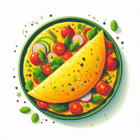 Illustration of omelette with tomato, onion and parsleyのイラスト素材