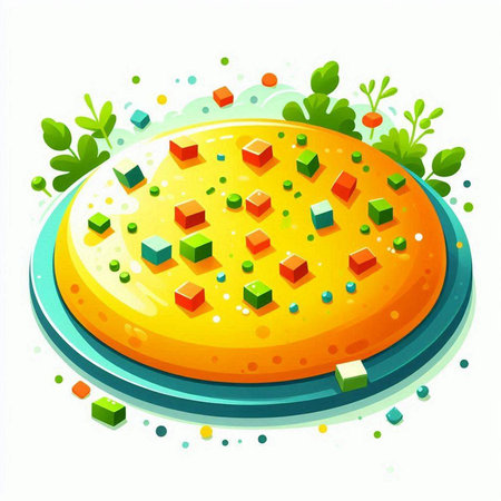 Illustration of a round pizza with colorful cubes on a white backgroundのイラスト素材