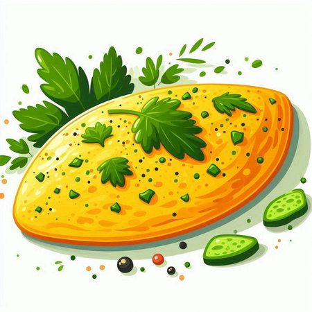 Illustration of a slice of pizza with parsley on a white backgroundのイラスト素材