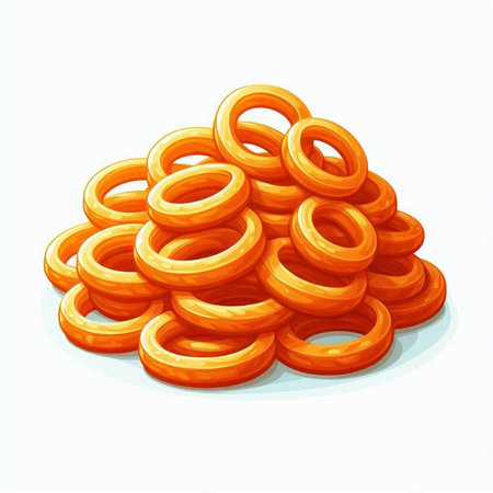Illustration of a pile of orange rings on a white background.のイラスト素材