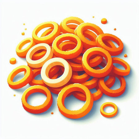 Pile of orange rings isolated on white background. Vector illustration.のイラスト素材